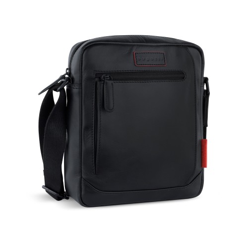 Сумка наплечная мужская BUGATTI КЛАРК | CLARK, чёрная, воловья кожа/полиэстер, 21х6,5х24 см, 3 л