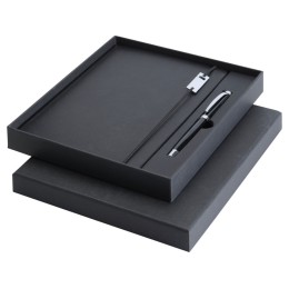 Набор Legato Elegance из блокнота формата А5 в твердой обложке и ручки-роллера, черный/черный