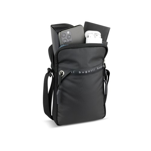 Сумка через плечо BUGATTI БЛАНК ОБЛЕГЧЕННАЯ | BLANC DELIGHT, чёрная, нейлон RPET600D/тарпаулин/полиэстер, 16х4х23 см, 1 л