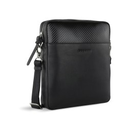 Сумка наплечная мужская BUGATTI КОМЕТА | COMET, чёрная, воловья кожа/полиэстер, 23,5х5х26 см