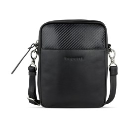 Сумка наплечная мужская BUGATTI КОМЕТА | COMET, чёрная, воловья кожа/полиэстер, 17х4,7х21 см