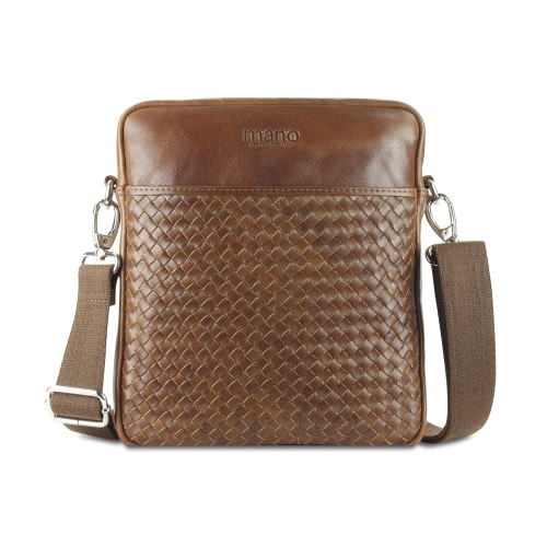Сумка через плечо Mano "Don Luca", натуральная кожа в коньячном цвете, 23 х 26,5 х 4,5 см