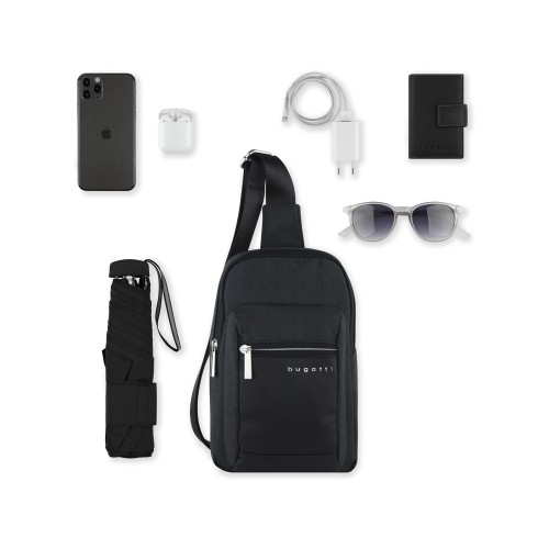 Сумка кросс-боди мужская BUGATTI СЕРА | SERA, антрацитовая, полиэстер, 17х6х26,5 см, 2,5 л