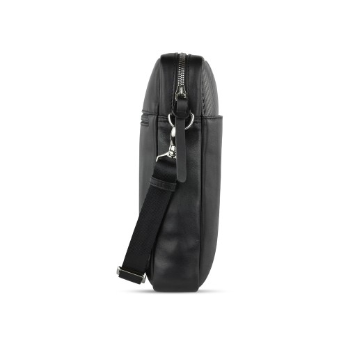 Сумка наплечная мужская BUGATTI КОМЕТА | COMET, чёрная, воловья кожа/полиэстер, 23,5х5х26 см