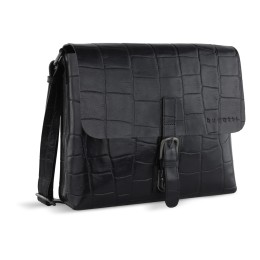Сумка-мессенджер мужская BUGATTI НЕВИО | NEVIO, чёрная, воловья кожа/хлопок, 30,5х7х25 см, 5 л