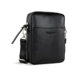 Сумка наплечная мужская BUGATTI КОМЕТА | COMET, чёрная, воловья кожа/полиэстер, 17х4,7х21 см