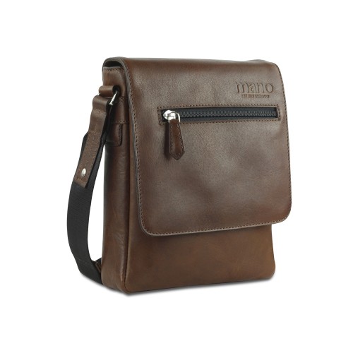 Сумка через плечо Mano "Don Valentino", натуральная кожа в коричневом цвете, 21 х 25 х 5 см
