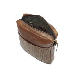 Сумка через плечо Mano "Don Luca", натуральная кожа в коньячном цвете, 23 х 26,5 х 4,5 см