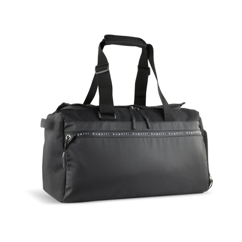 Сумка спортивная BUGATTI БЛАНК ОБЛЕГЧЕННАЯ | BLANC DELIGHT, чёрная, нейлон RPET600D/тарпаулин/полиэстер, 47х23х28 см, 22 л