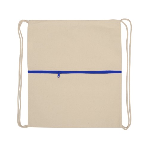 Рюкзак-мешок хлопковый Lark с цветной молнией, натуральный/синий