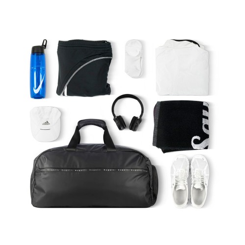 Сумка спортивная BUGATTI БЛАНК | BLANC, чёрная, тарпаулин/полиэстер, 52х26х27,5 см