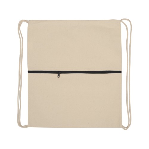 Рюкзак-мешок хлопковый Lark с цветной молнией, натуральный/черный