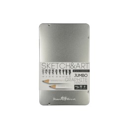 Набор чернографитовых карандашей  "Sketch & Art"  утолщенные,9 шт. hb-14b,  металлическая коробка с ложементом