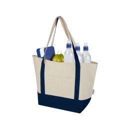 Sam эко- сумка из переработанного хлопка, сертифицированного согласно GRS, плотностью 320 г/м² - Темно - синий / Натуральный