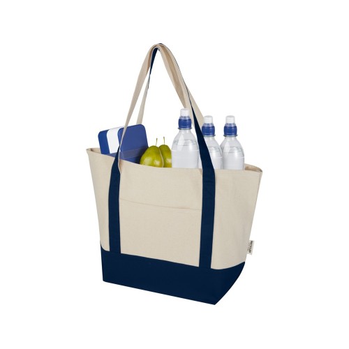 Sam эко- сумка из переработанного хлопка, сертифицированного согласно GRS, плотностью 320 г/м² - Темно - синий / Натуральный