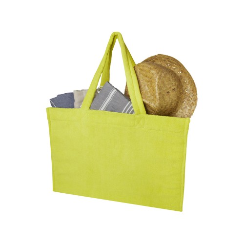 Пляжная эко-сумка Siam объемом 13 л из переработанной махровой ткани, сертифицированной GRS - Лайм