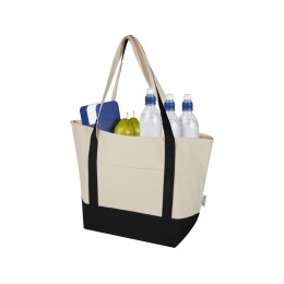 Sam эко- сумка из переработанного хлопка, сертифицированного согласно GRS, плотностью 320 г/м² - сплошной черный / Натуральный