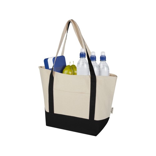 Sam эко- сумка из переработанного хлопка, сертифицированного согласно GRS, плотностью 320 г/м² - сплошной черный / Натуральный