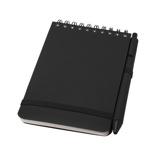 Блокнот Thalaasa формата А6 в твердой обложке из океанического пластика с шариковой ручкой - сплошной черный