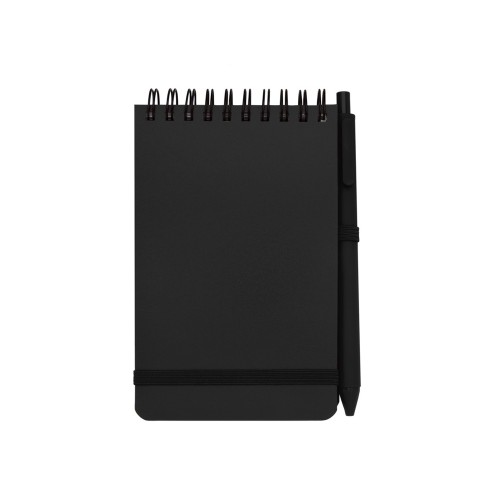 Блокнот Thalaasa формата А6 в твердой обложке из океанического пластика с шариковой ручкой - сплошной черный