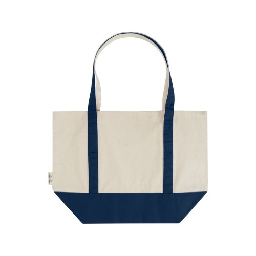 Sam эко- сумка из переработанного хлопка, сертифицированного согласно GRS, плотностью 320 г/м² - Темно - синий / Натуральный