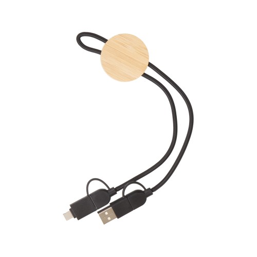 Универсальный зарядный кабель из переработанных ПЭТ и ТПЕ «Acalypha», быстрая зарядка 25 Вт, черный