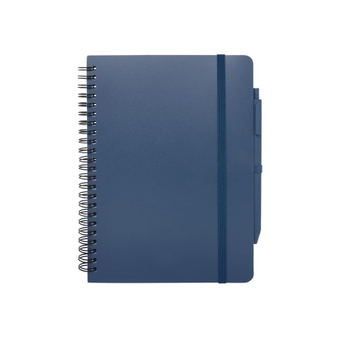 Блокнот Thalaasa формата А5 в твердой обложке из океанического пластика с шариковой ручкой - Синий