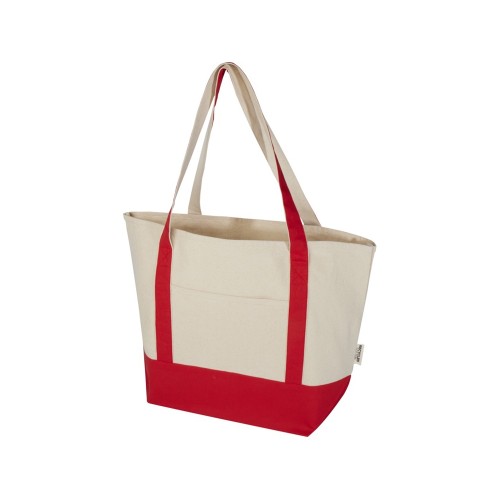 Sam эко- сумка из переработанного хлопка, сертифицированного согласно GRS, плотностью 320 г/м² - Красный / Натуральный