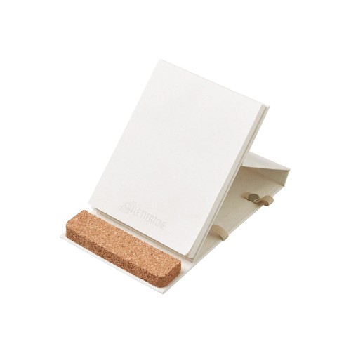 Блокнот с подставкой для телефона из пробки "Milky S", молочно-белый