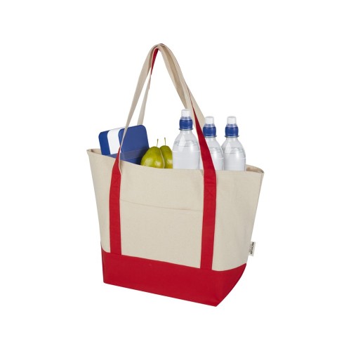 Sam эко- сумка из переработанного хлопка, сертифицированного согласно GRS, плотностью 320 г/м² - Красный / Натуральный