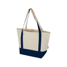 Sam эко- сумка из переработанного хлопка, сертифицированного согласно GRS, плотностью 320 г/м² - Темно - синий / Натуральный