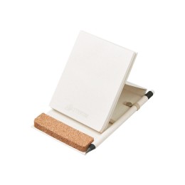 Блокнот с подставкой для телефона из пробки "Milky S", молочно-белый