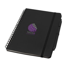 Блокнот Thalaasa формата А5 в твердой обложке из океанического пластика с шариковой ручкой - сплошной черный