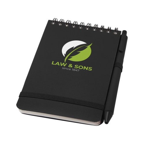 Блокнот Thalaasa формата А6 в твердой обложке из океанического пластика с шариковой ручкой - сплошной черный