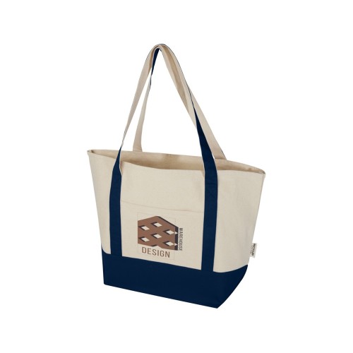 Sam эко- сумка из переработанного хлопка, сертифицированного согласно GRS, плотностью 320 г/м² - Темно - синий / Натуральный