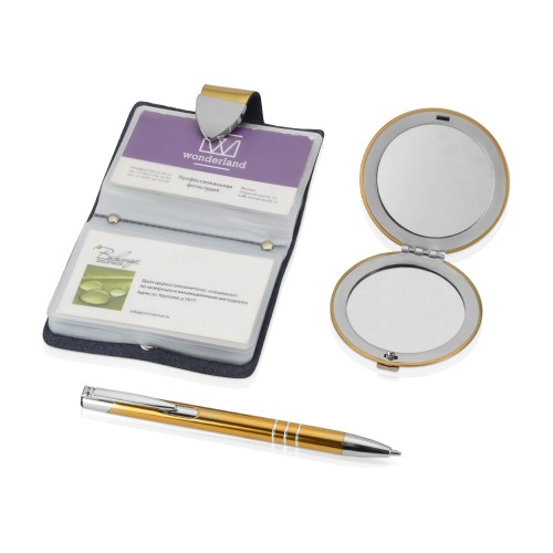 Набор «Чувства»: шариковая ручка, зеркало, визитница, золотистый (Р)