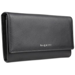 Кошелёк женский BUGATTI СУПЕР ЛЕДИ | LADY TOP, чёрный, натуральная воловья кожа, 20х2,5х10,5 см