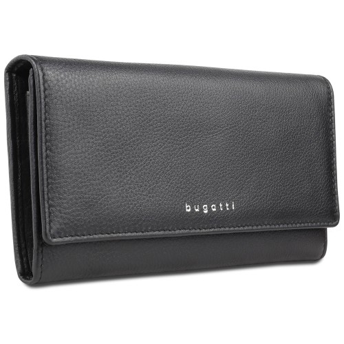 Кошелёк женский BUGATTI СУПЕР ЛЕДИ | LADY TOP, чёрный, натуральная воловья кожа, 20х2,5х10,5 см