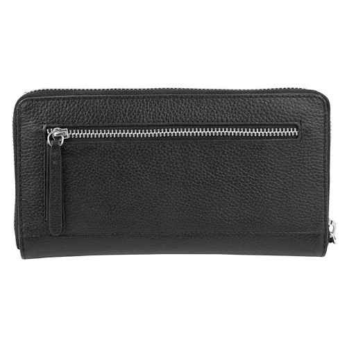 Кошелёк женский BUGATTI ЛИНДА | LINDA, на молнии, чёрный, натуральная воловья кожа, 19,2х2,5х10,5 см