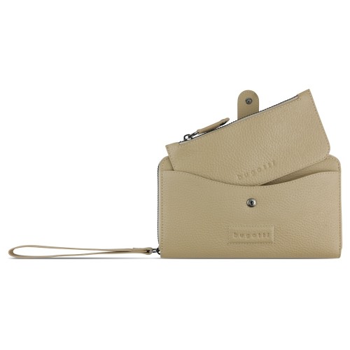 Кошелёк женский BUGATTI ЭЛЬЗА | ELSA с ключницей, с защитой данных RFID, песочного цвета, воловья кожа/полиэстер, 18,7х3х10,7 см