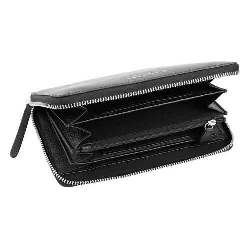 Кошелёк женский BUGATTI ЛИНДА | LINDA, на молнии, чёрный, натуральная воловья кожа, 19,2х2,5х10,5 см