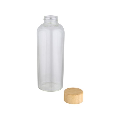 Бутылка Mirage из боросиликатного стекла объемом 650 мл с одинарными стенками и крышкой из бамбука - Прозрачный