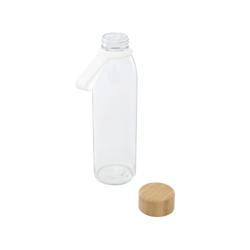 Стеклянная бутылка для воды Porto объемом 500 мл с силиконовой ручкой и бамбуковой крышкой - Прозрачный