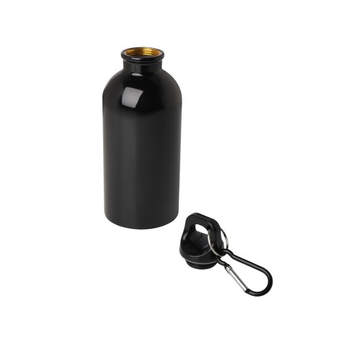 Одностенная бутылка для воды с карабином Oregon, изготовленная из нержавеющей стали, сертифицированной по стандарту RCS, объемом 400 мл - сплошной черный