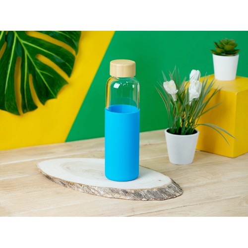 Бутылка для воды стеклянная "Refine", в чехле, 550 мл, голубой