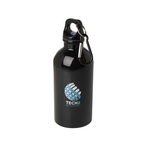 Одностенная бутылка для воды с карабином Oregon, изготовленная из нержавеющей стали, сертифицированной по стандарту RCS, объемом 400 мл - сплошной черный