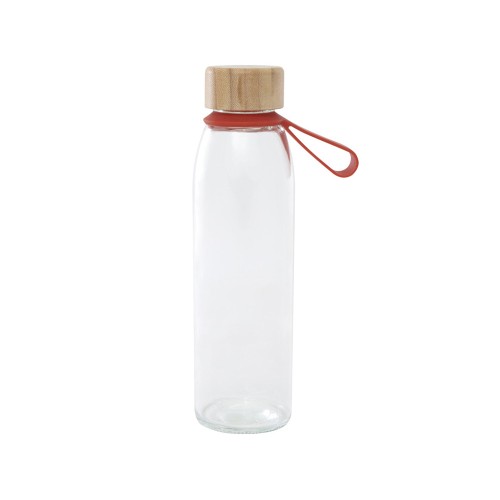 Стеклянная бутылка для воды Porto объемом 500 мл с силиконовой ручкой и бамбуковой крышкой - Brick