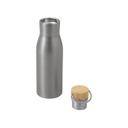 Вакуумная термобутылка с бамбуковой крышкой «Klas», 500 мл, серебристый