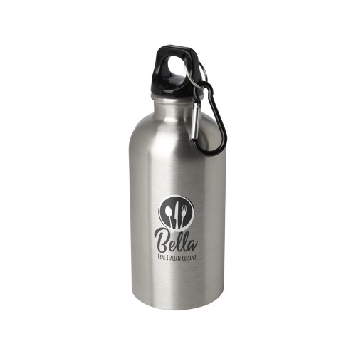 Одностенная бутылка для воды с карабином Oregon, изготовленная из нержавеющей стали, сертифицированной по стандарту RCS, объемом 400 мл - Серебряный