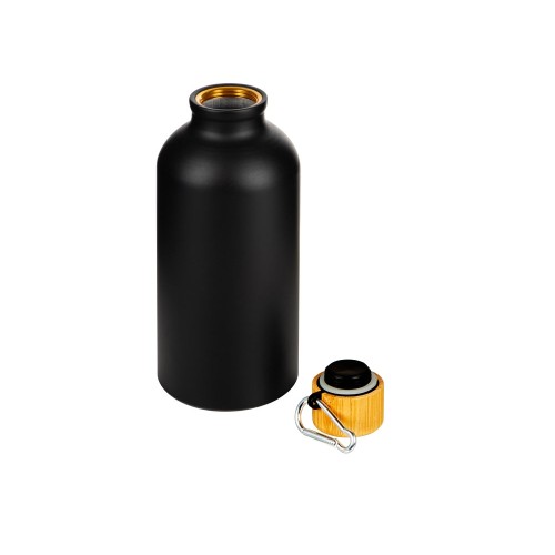 Матовая спортивная бутылка "Hip S Bamboo" с карабином и объемом 400 мл, черный